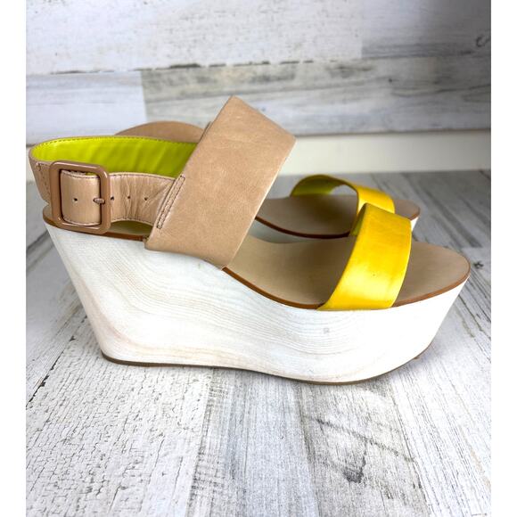 BCBG Generation Womens 9 Kammie Multicolor Leather Platform Wood Strappy Sandals - Picture 4 of 7